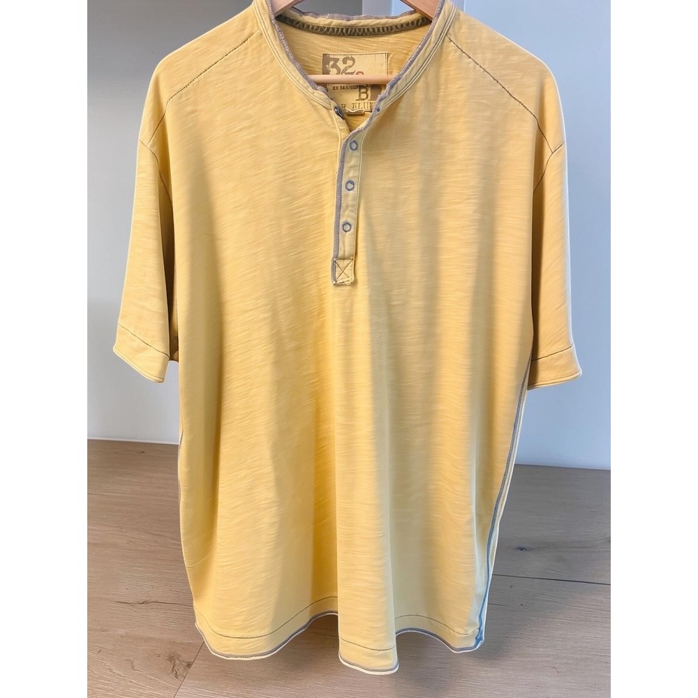 32 Bar Blues Henley Shirt Slub Cotton Snap Mustard Yellow Mens XXL NWOT